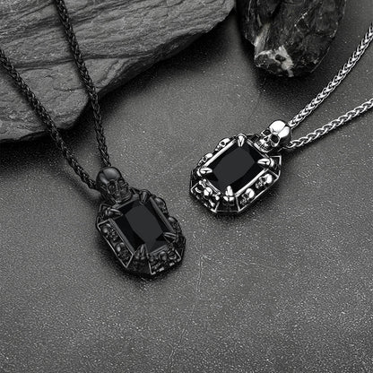 Gothic Skull Dragon Claw Crystal Necklace for