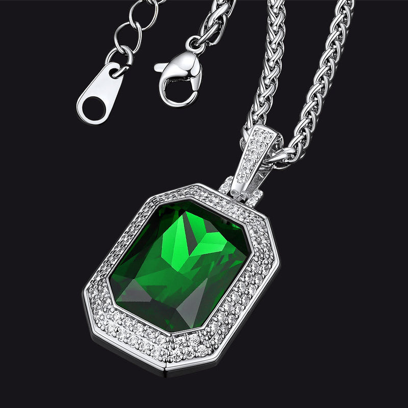 Cubic Zirconia Gemstone Crystal Dog Tag Necklace for