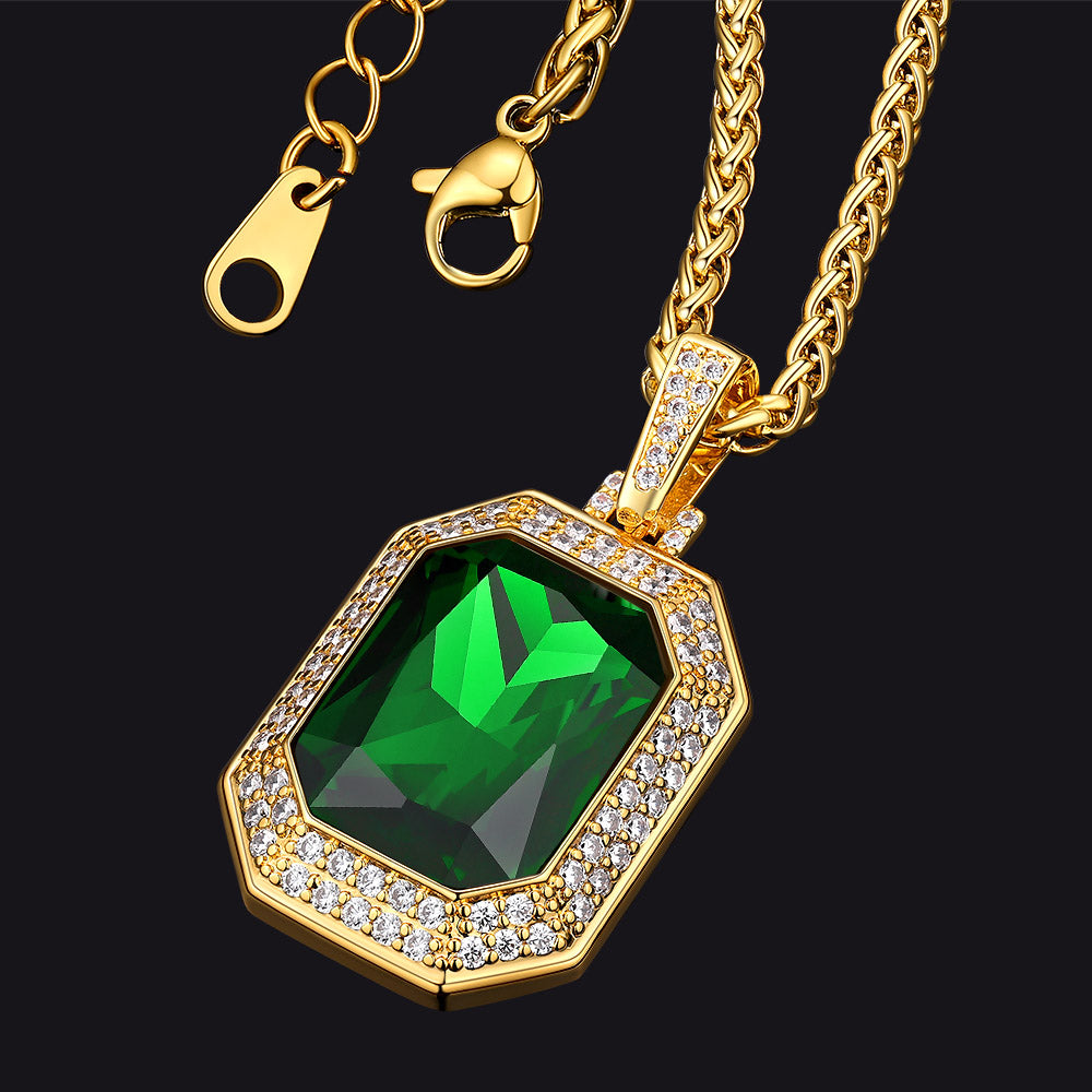 Cubic Zirconia Gemstone Crystal Dog Tag Necklace for
