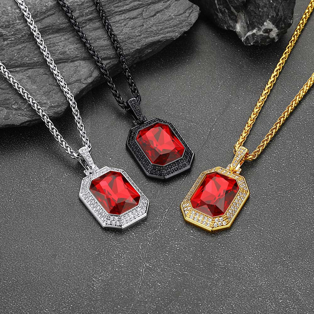 Cubic Zirconia Gemstone Crystal Dog Tag Necklace for
