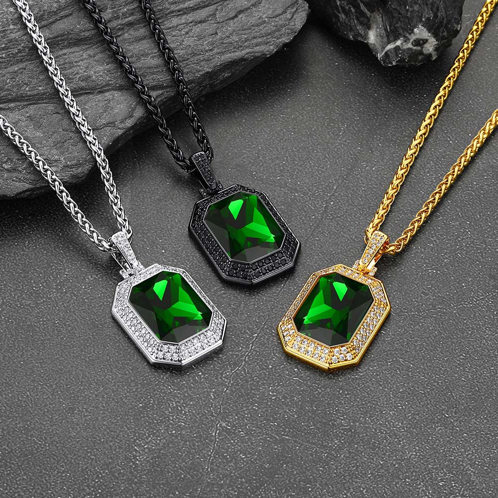 Cubic Zirconia Gemstone Crystal Dog Tag Necklace for