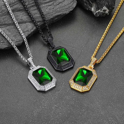 Cubic Zirconia Gemstone Crystal Dog Tag Necklace for