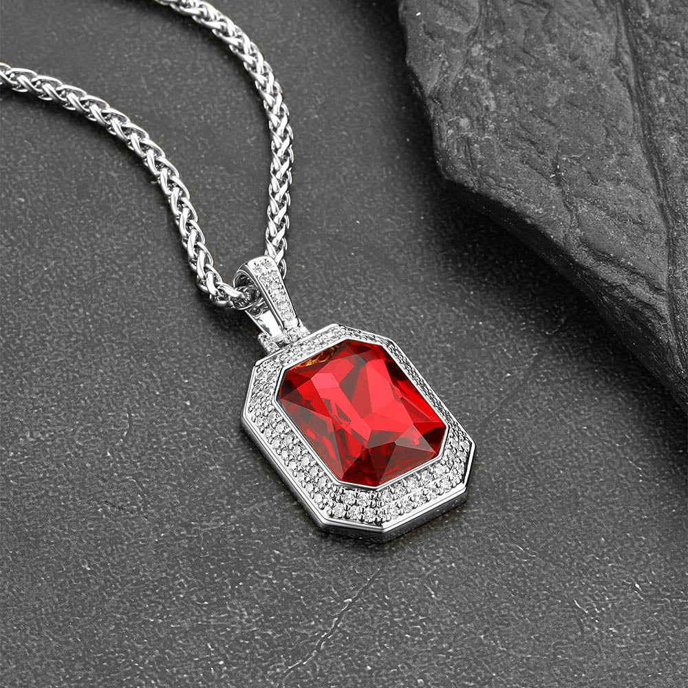 Cubic Zirconia Gemstone Crystal Dog Tag Necklace for