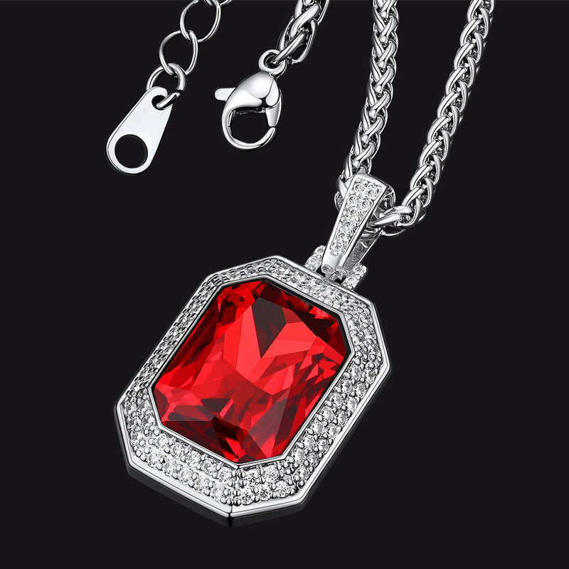 Cubic Zirconia Gemstone Crystal Dog Tag Necklace for