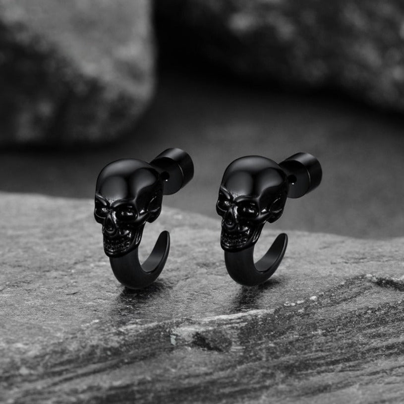 Gothic Skull Huggie Half-circle Stud Earrings Jewelry for