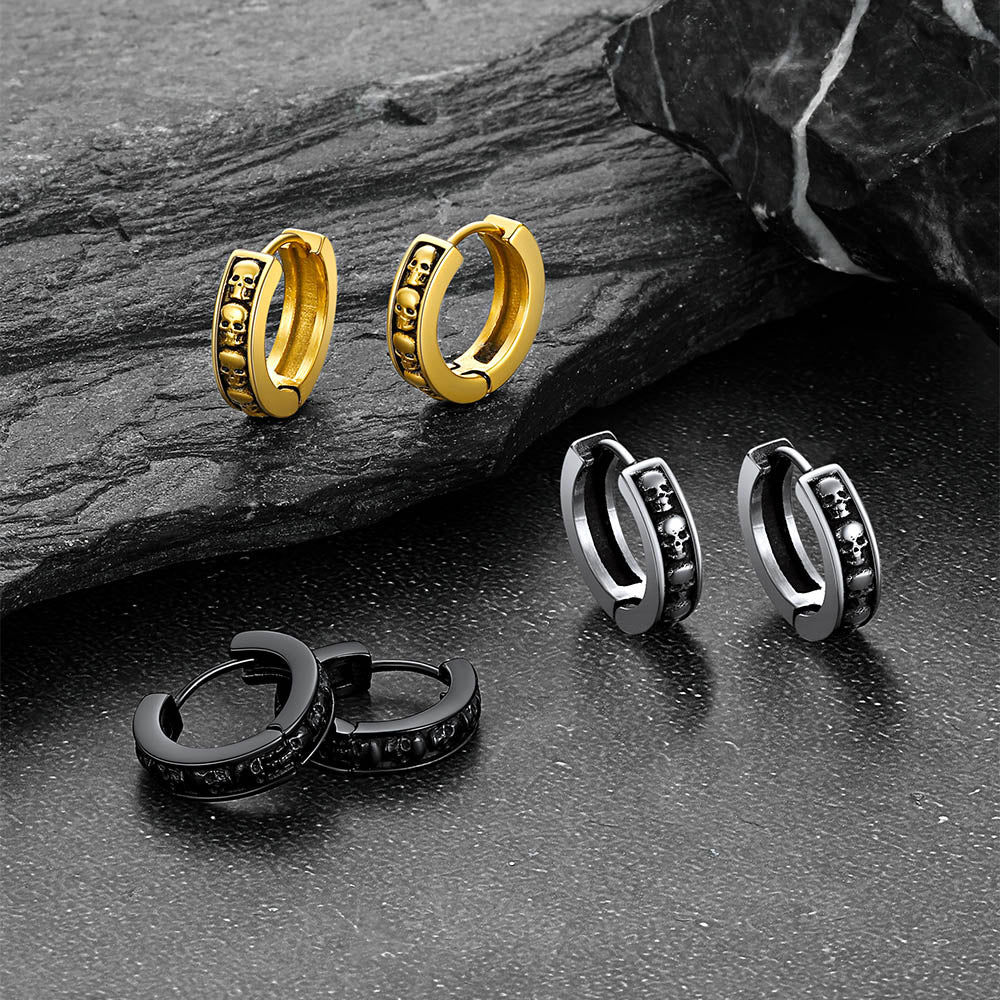 Gothic Skull Huggie Hoop Earrings for