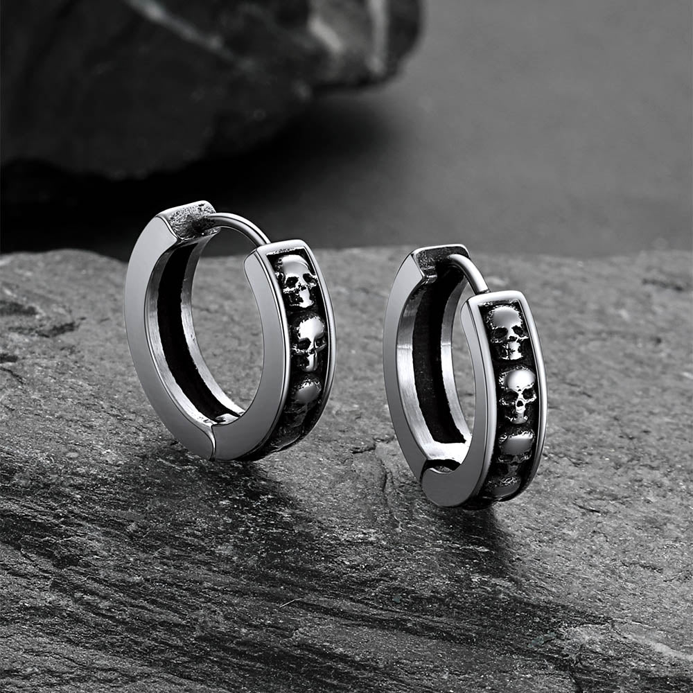 Gothic Skull Huggie Hoop Earrings for