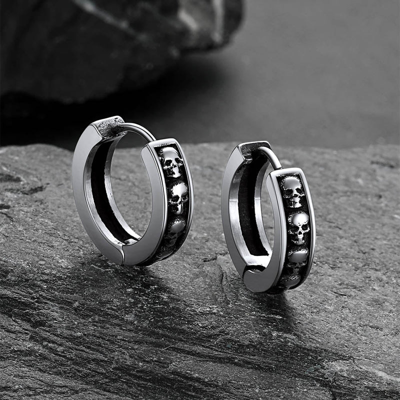 Gothic Skull Huggie Hoop Earrings for