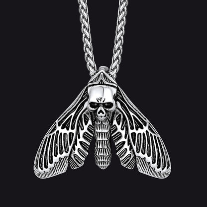 Cool Gothic Skull Moth Necklace for