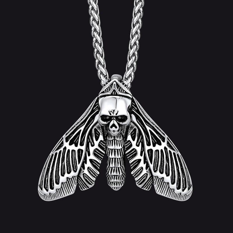 Cool Gothic Skull Moth Necklace for