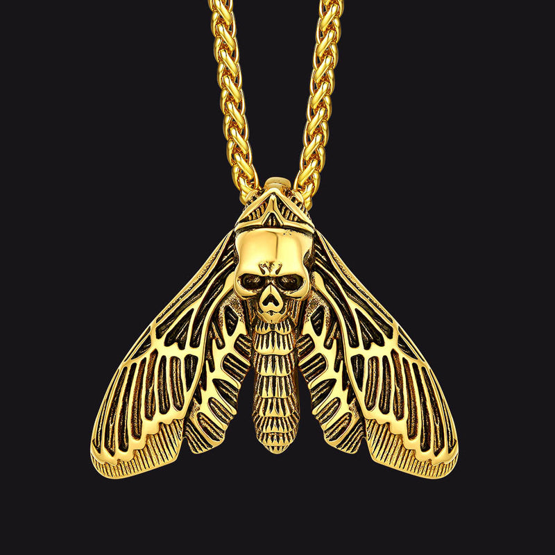 Cool Gothic Skull Moth Necklace for