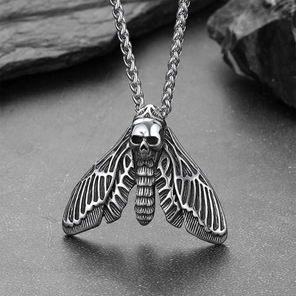 Cool Gothic Skull Moth Necklace for