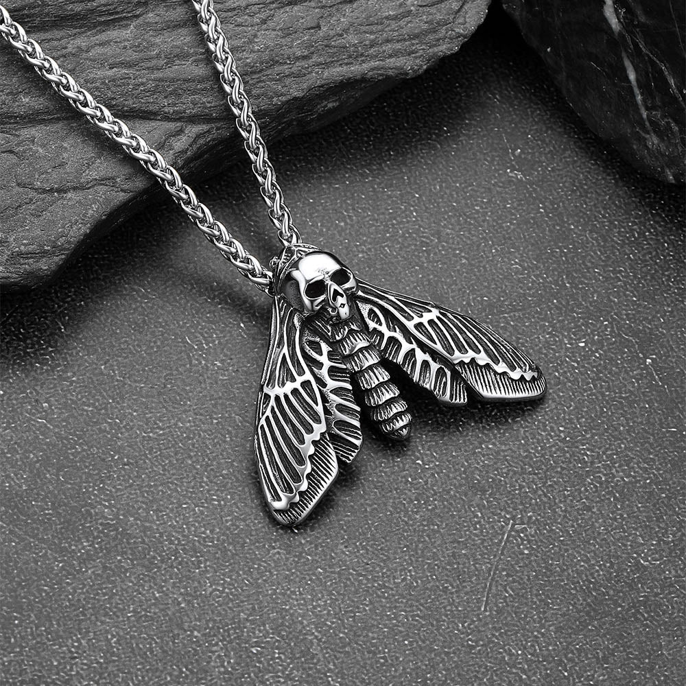Cool Gothic Skull Moth Necklace for