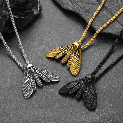 Cool Gothic Skull Moth Necklace for