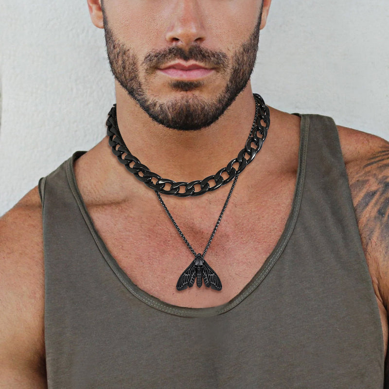 Cool Gothic Skull Moth Necklace for