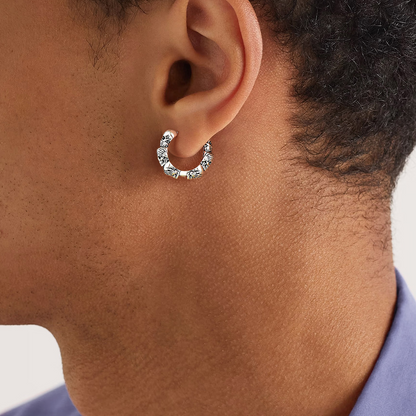 Sterling Silver Skulls Hoop Huugie Earrings for