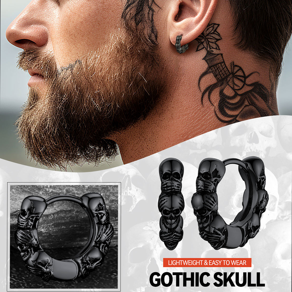 Sterling Silver Skulls Hoop Huugie Earrings for