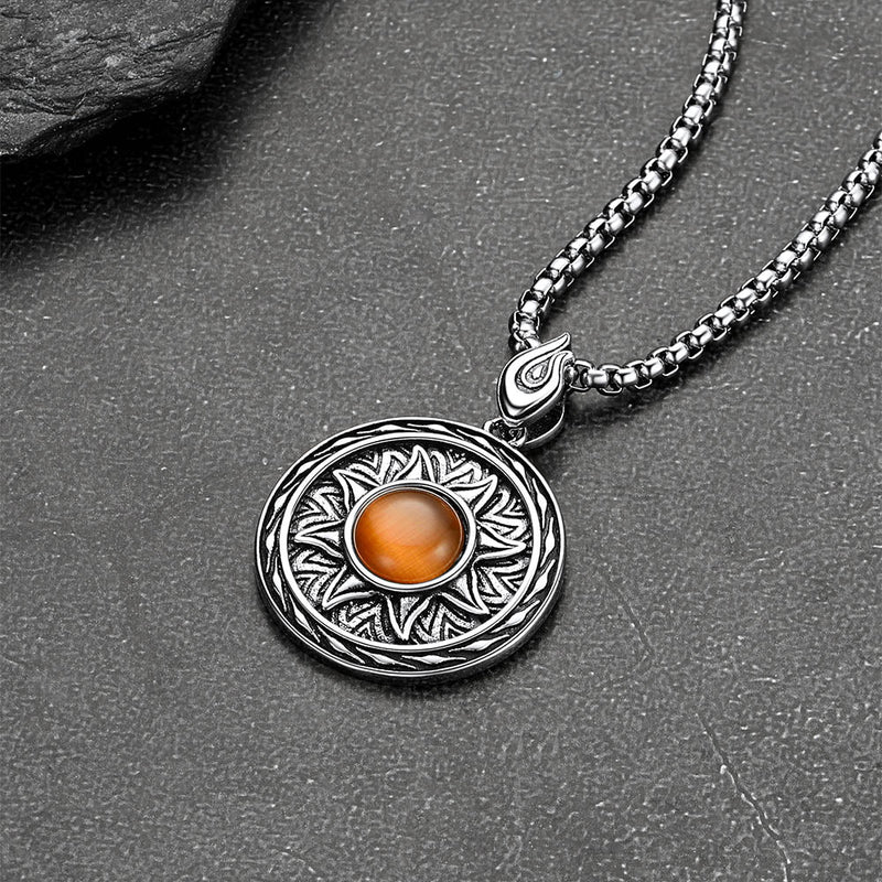 Gothic Tiger Eye Stone Sun Pendant Protection Necklace for