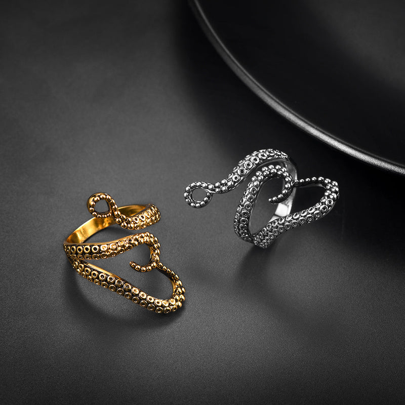 Gothic Punk Animal Octopus Adjustable Open Ring for