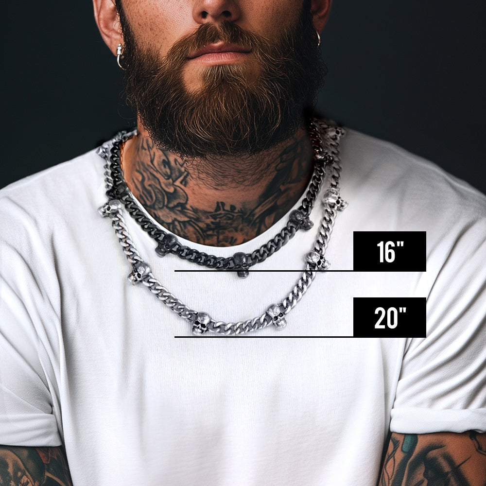 9mm Gothic Skull Cuban Link Chain Choker Necklace for