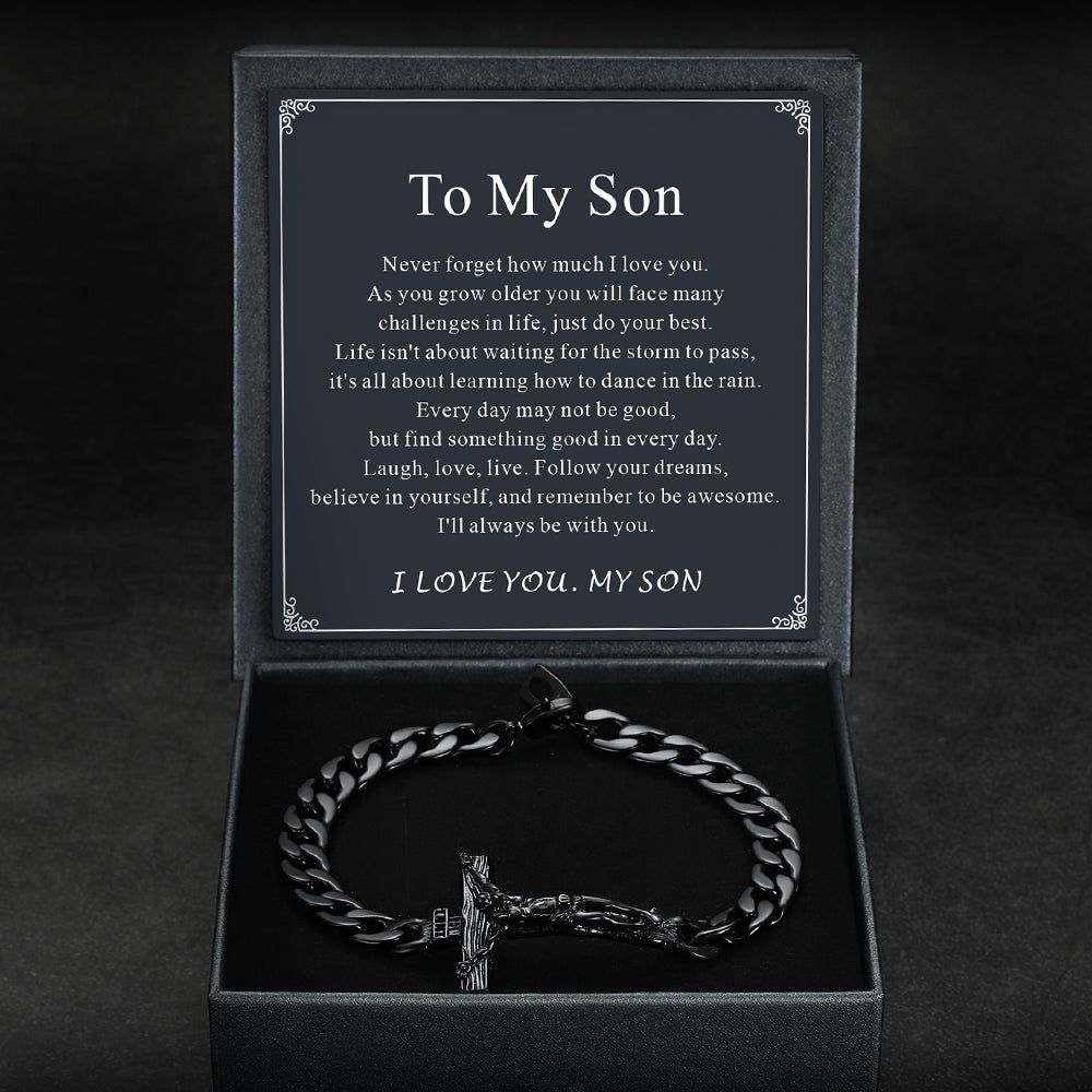 Christian Cross Cuban Chain Bracelet Gift for My Son Grandson