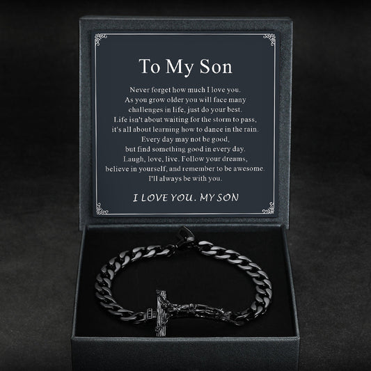 Christian Cross Cuban Chain Bracelet Gift for My Son Grandson