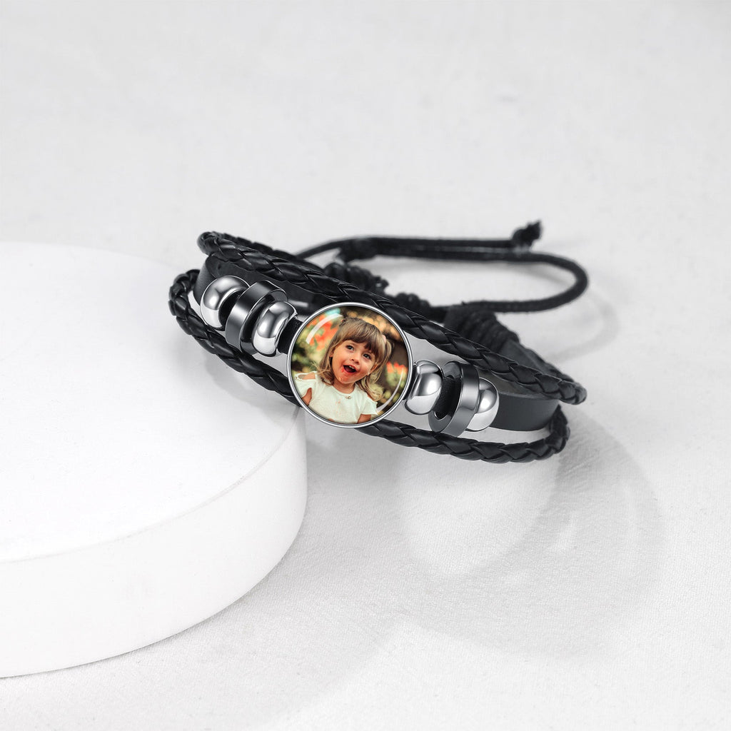 Personalized Picture Wrap Leather Bracelet Cuff Gift for