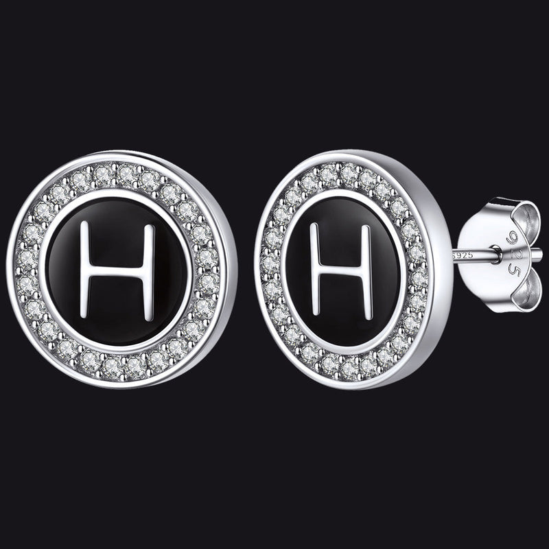 Personalized Black Initial Letter Stud Earrings for