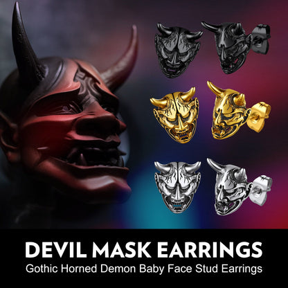 Halloween Hannya Mask Devil Horn Earrings for