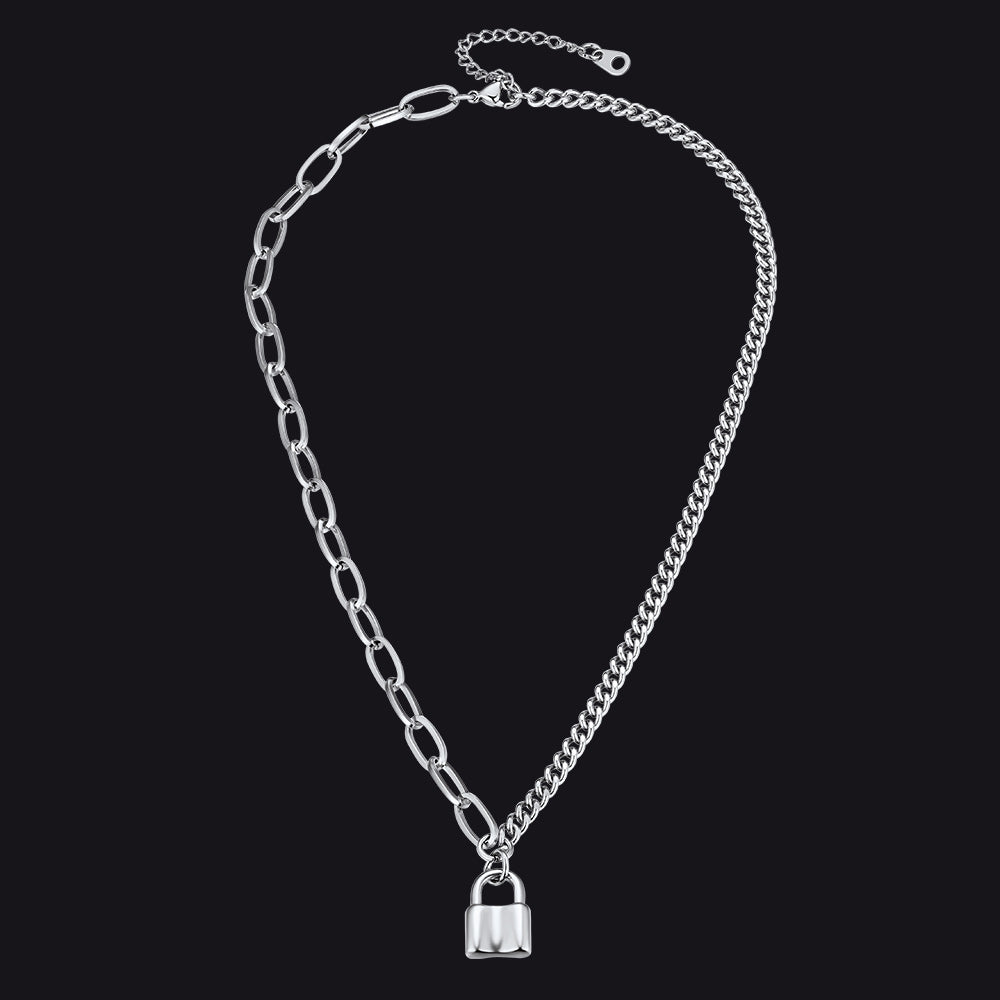 Handcuff Padlock Pendant Curb Chain Necklace for