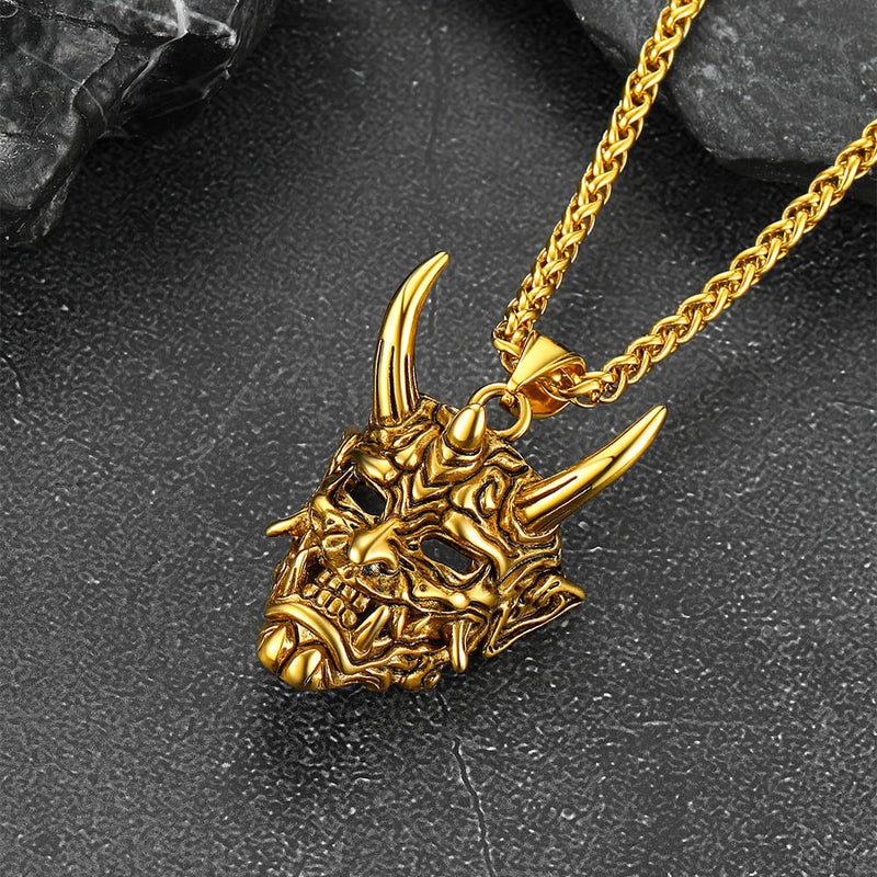 Gothic Evil Hannya Damon Mask Pendant Necklace for