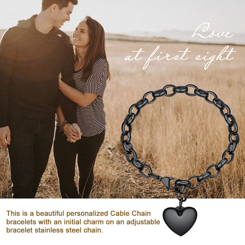 Custom Heart Link Chain Bracelet Gift for Couple