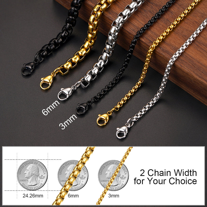 Hollow Rolo Box Link Chain Necklace for , 3/6mm Width