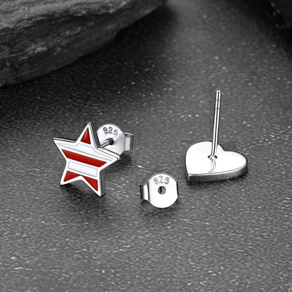 4th of July Heart Star Earrings American Flag Studs for