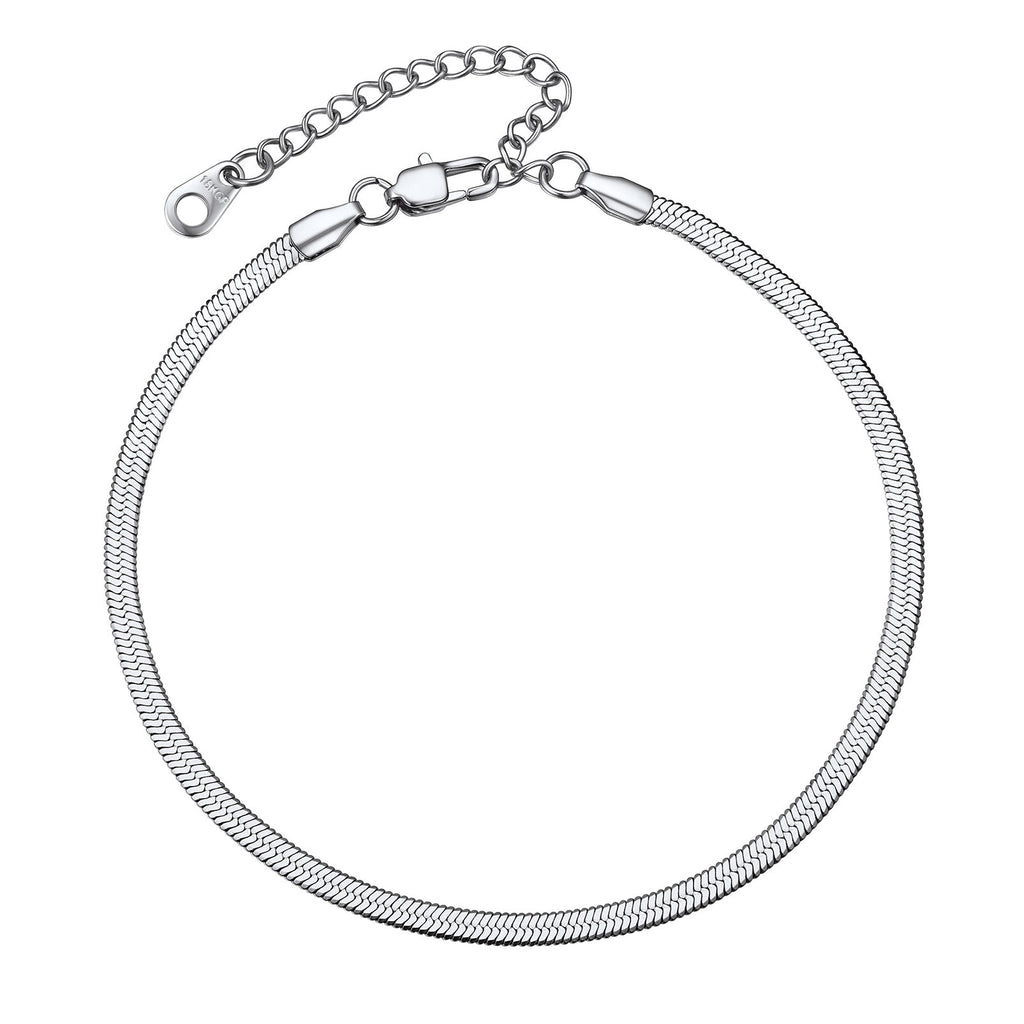 Stainless Steel Flat Snake Chain Anklet Bracelet for