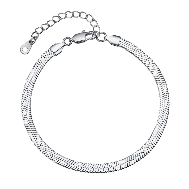 Stainless Steel Flat Snake Chain Anklet Bracelet for