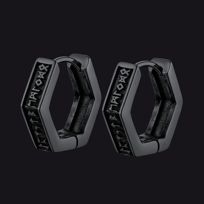 Norse Viking Runes Hoop Huggie Earrings for