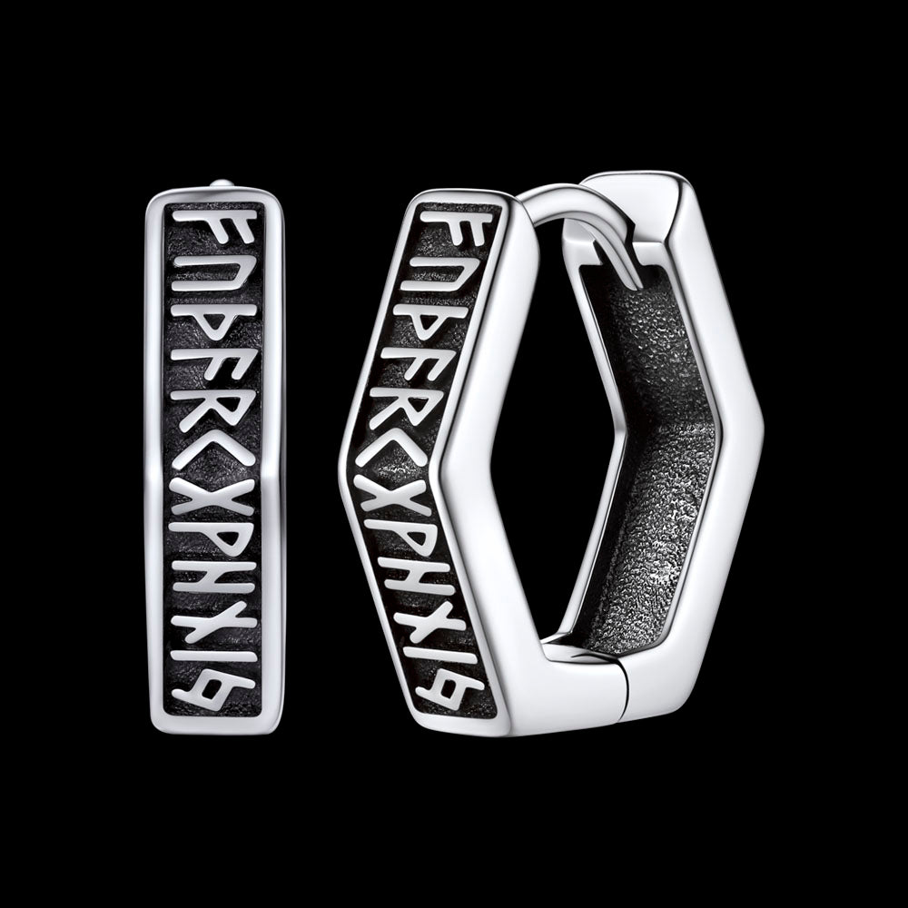 Norse Viking Runes Hoop Huggie Earrings for