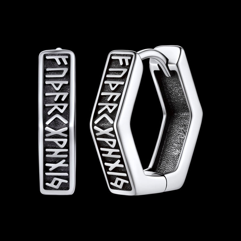 Norse Viking Runes Hoop Huggie Earrings for
