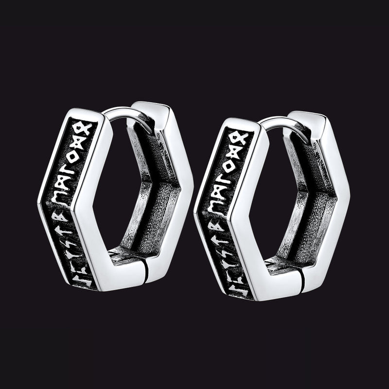 Norse Viking Runes Hoop Huggie Earrings for