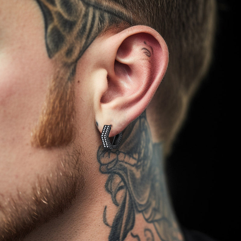 Hexagon Viking Diamond Hoop Earrings With Runes for