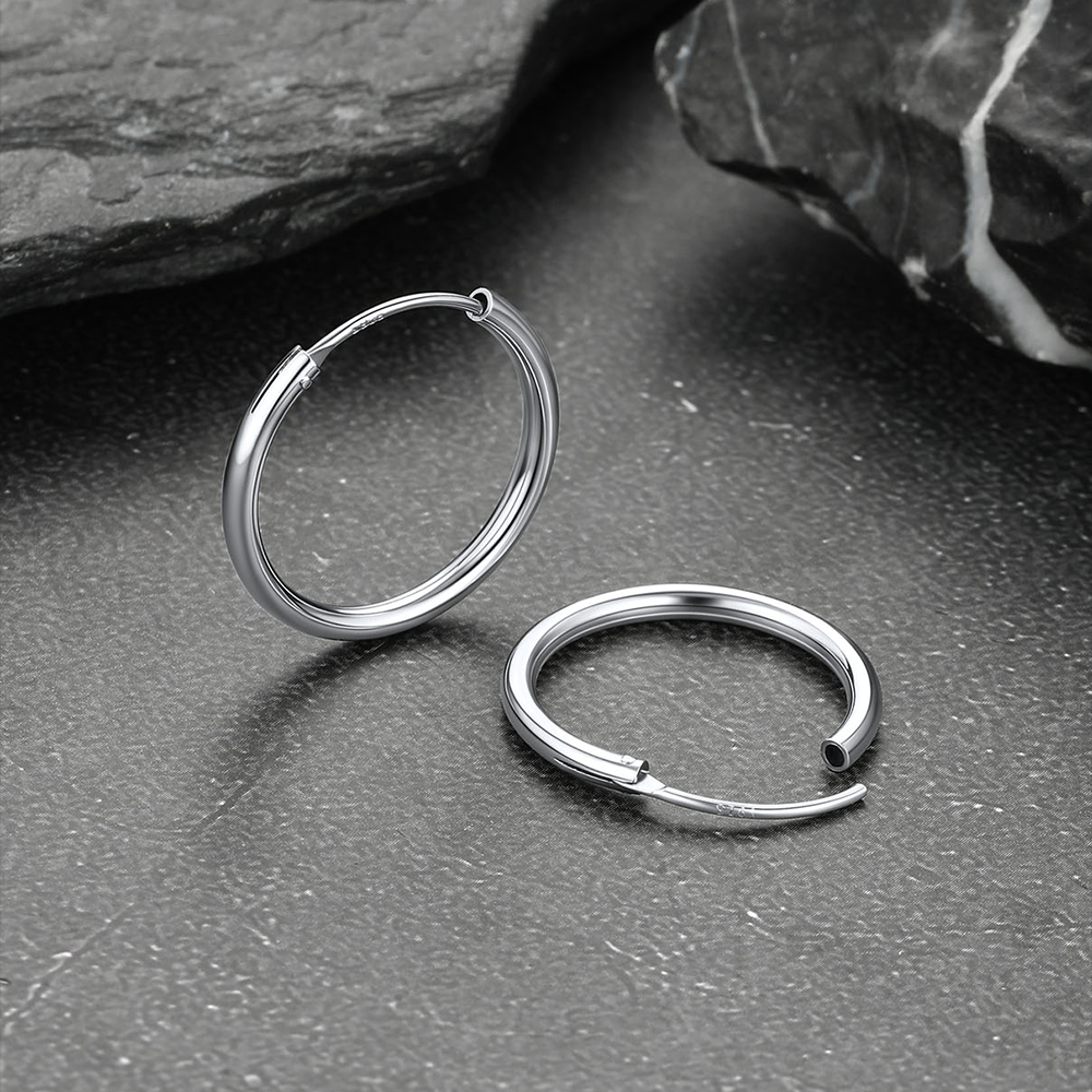 Classic Sterling Silver Piercing Hollow Hoop Earrings for