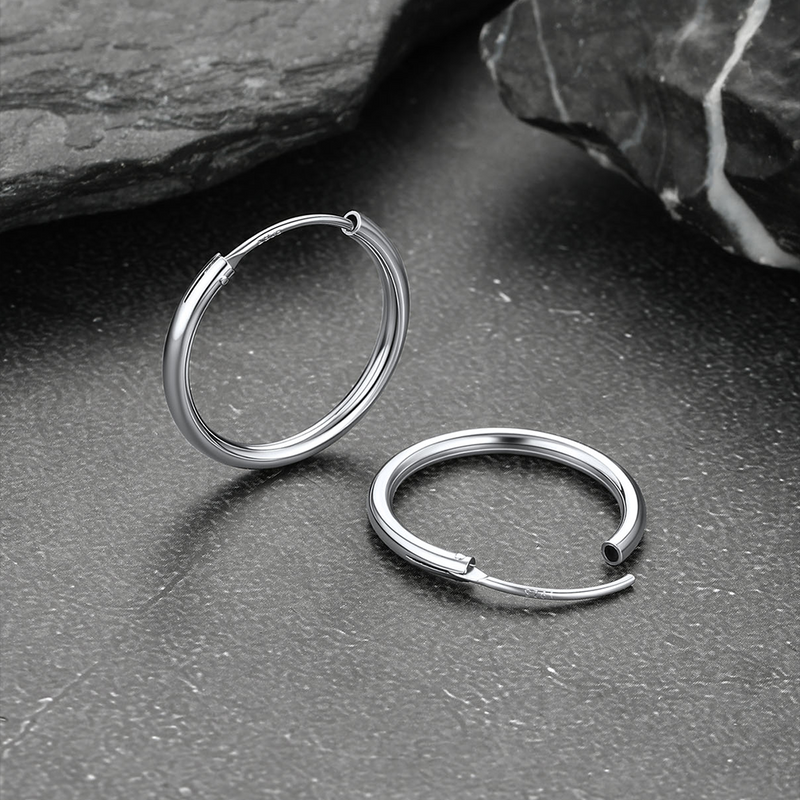 Classic Sterling Silver Piercing Hollow Hoop Earrings for