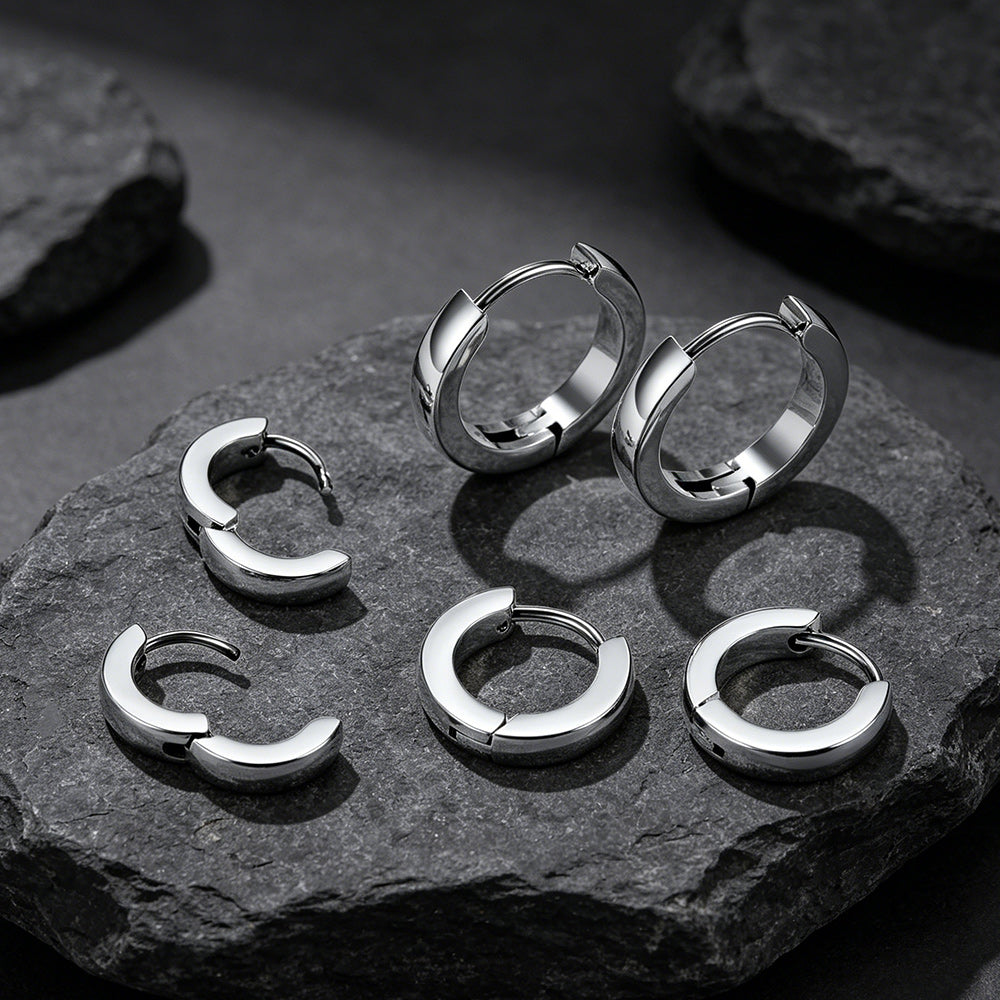 Classic Stainless Steel Huggie Hoop Earrings Set for 3 Piece
