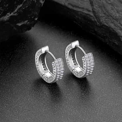 Sterling Silver Diamond Hoop Earrings With Viking Runes for