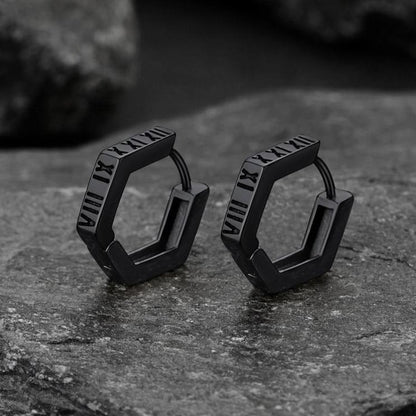 Roman Numerals Hexagon Hoop Earrings for