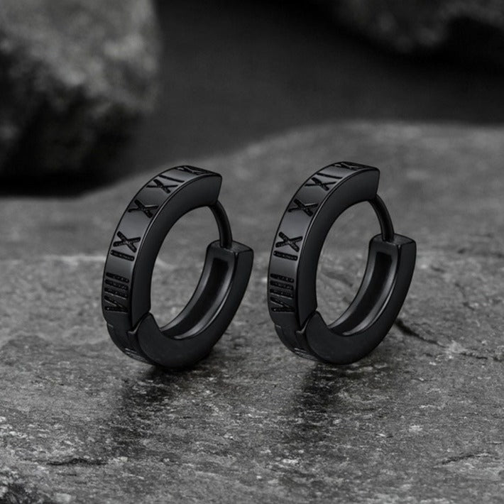 Roman Numerals Hoop Huggie Earrings for