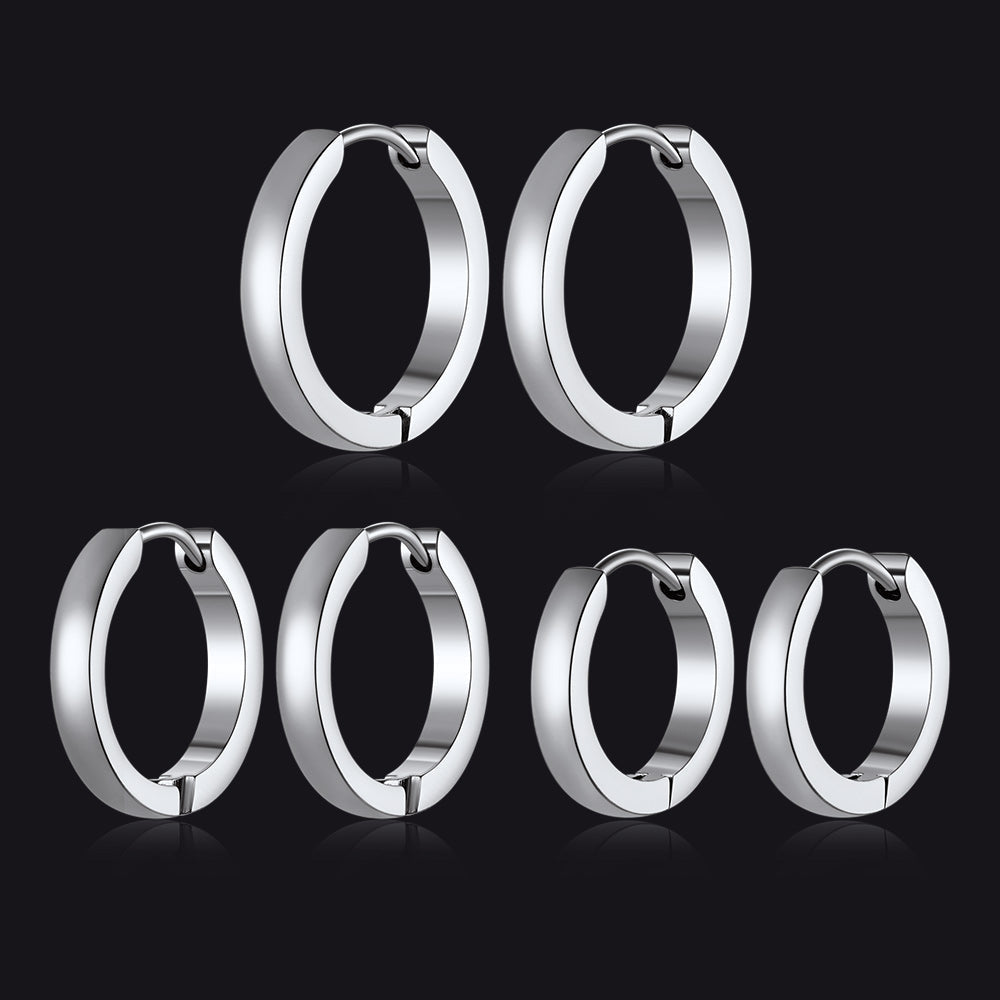 Classic Stainless Steel Huggie Hoop Earrings Set for 3 Piece