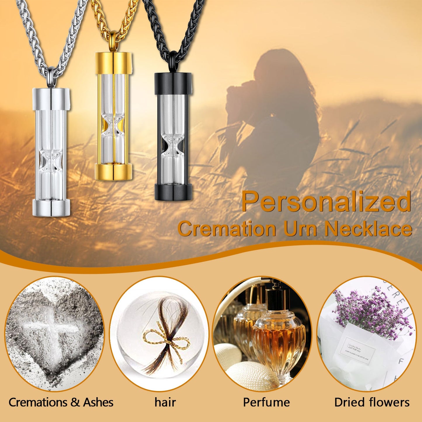 Hourglass Urn Necklace for Ashes Cremation Keepsakes for