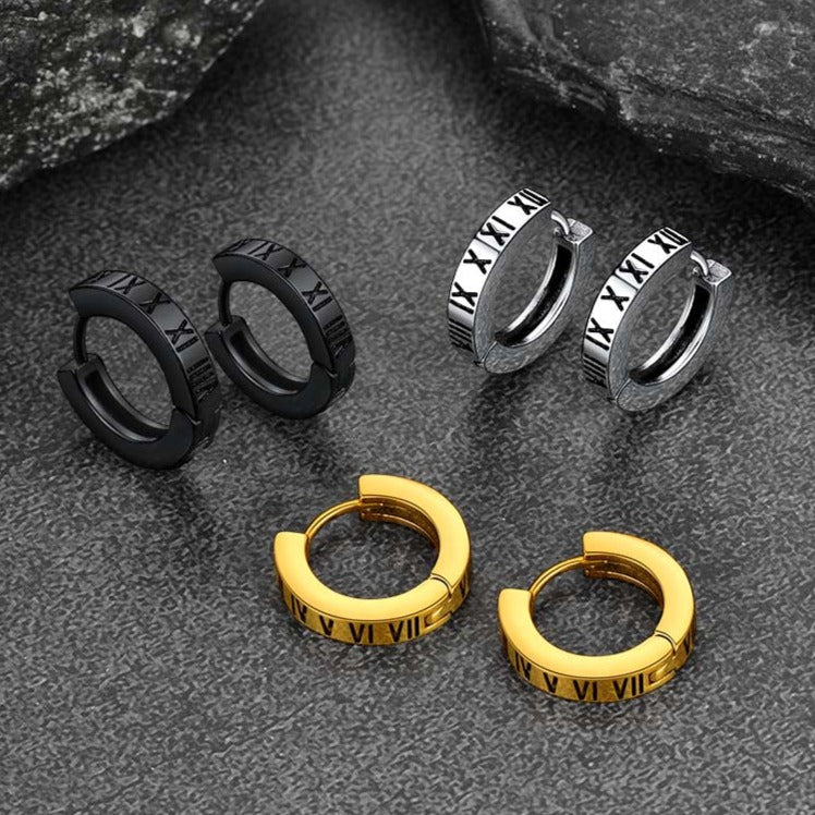 Roman Numerals Hoop Huggie Earrings for